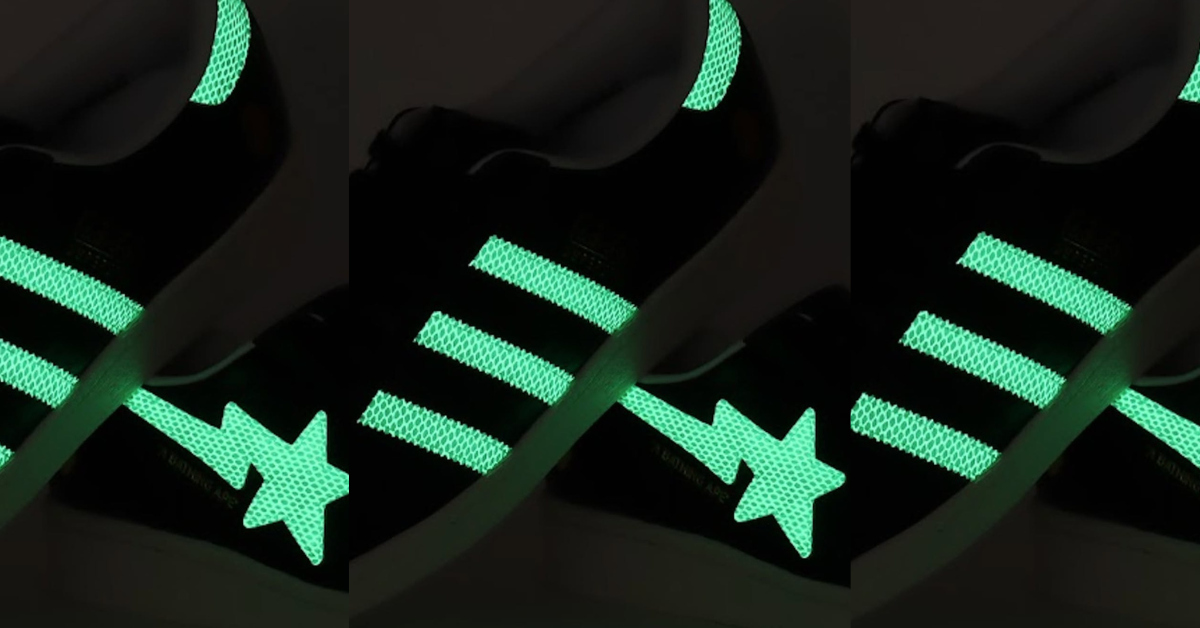 A Sneak Peek of the Glow in the Dark Bape X Adidas X Atmos Superstar  Side  Kicks