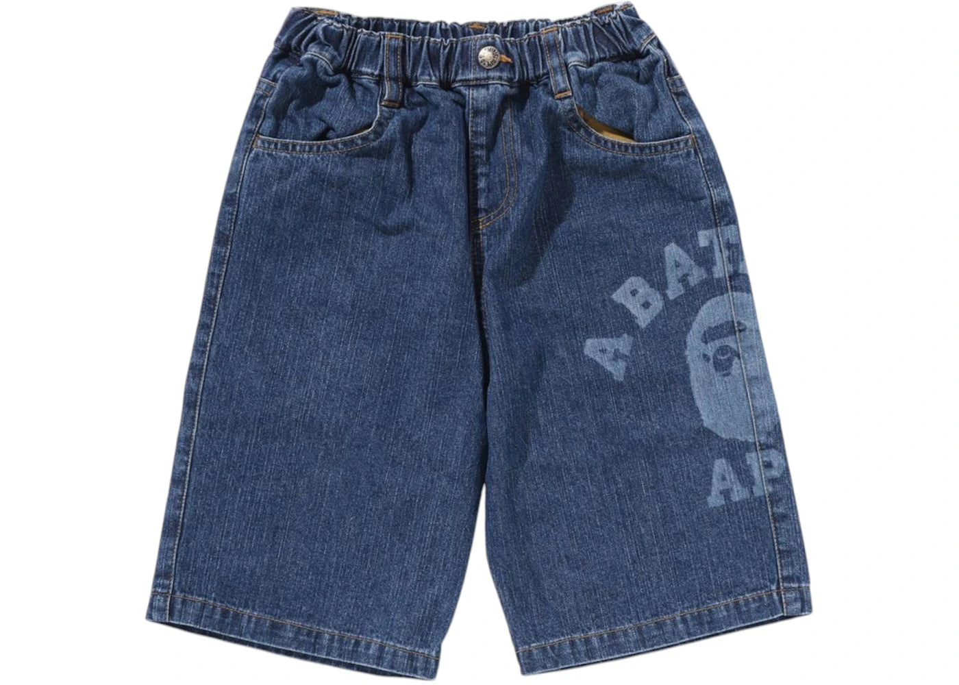 BAPE Kids College Middle Length 10oz Denim Shorts Blue – Side Kicks BAPE Kids College Middle Length 10oz Denim Shorts Blue – Side Kicks