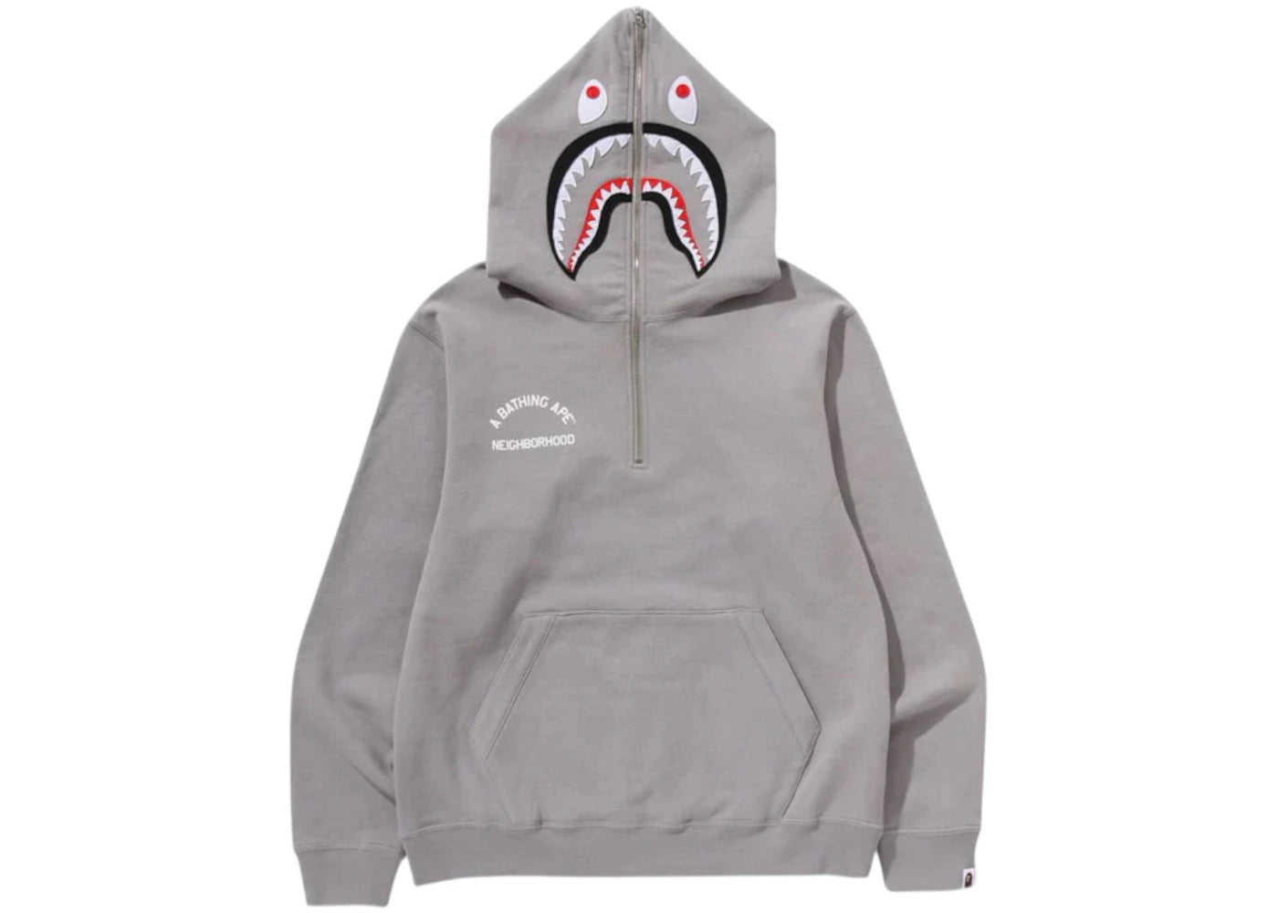 BAPE x Neighborhood Two Face Half Zip Pullover Hoodie Grey BAPE x Neighborhood Two Face Half Zip Pullover Hoodie Grey