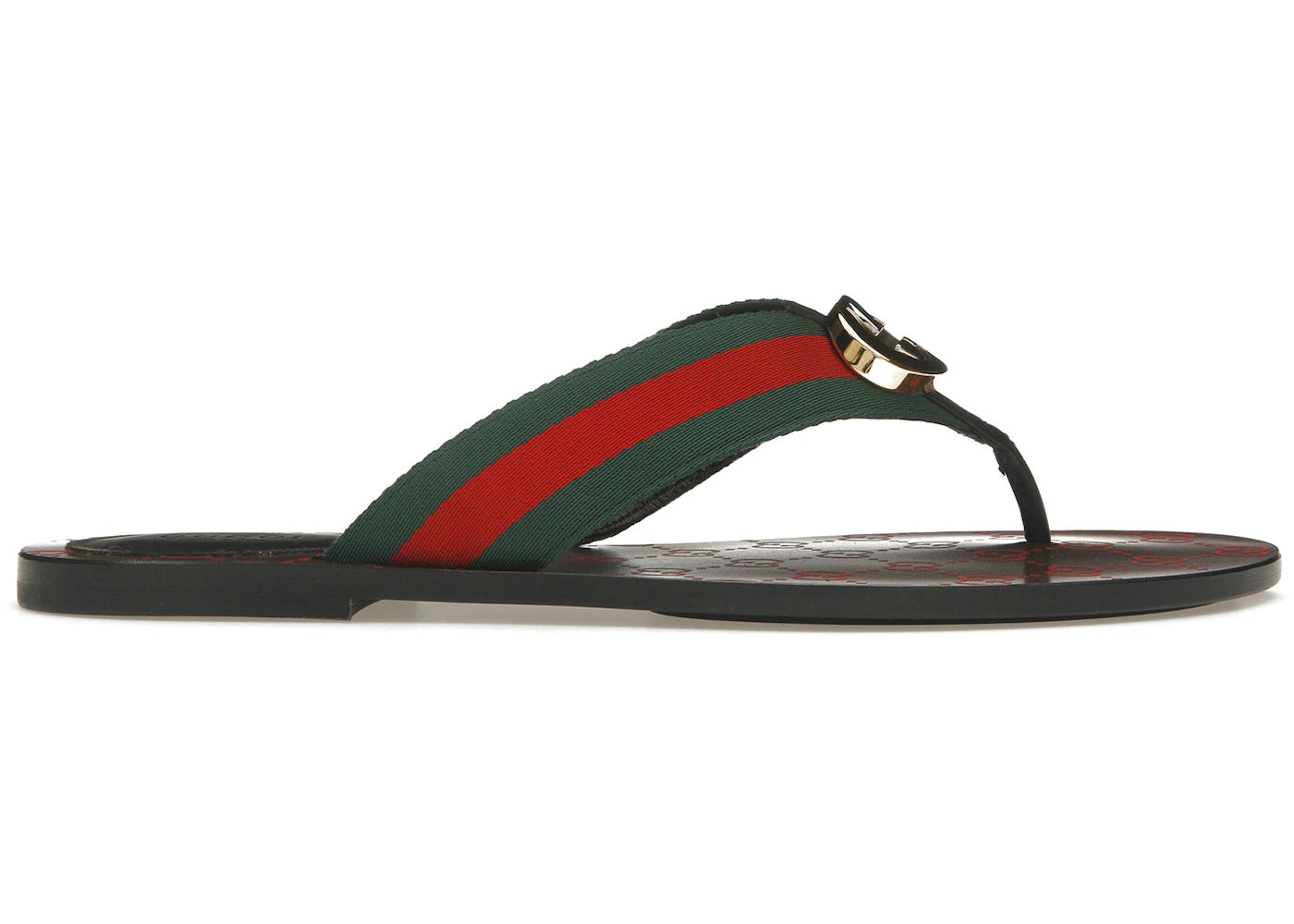 Gucci Black Leather Thong Sandals with Green & Red Web Stripe Gucci GG Logo Web Stripe Thong Sandals Dark Brown Leather EU  main image 2