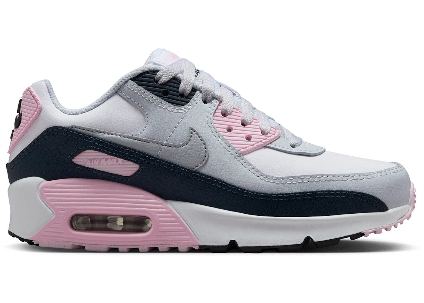Nike Air Max 90 LTR White Pink Foam Armory Navy Wolf Grey (GS)