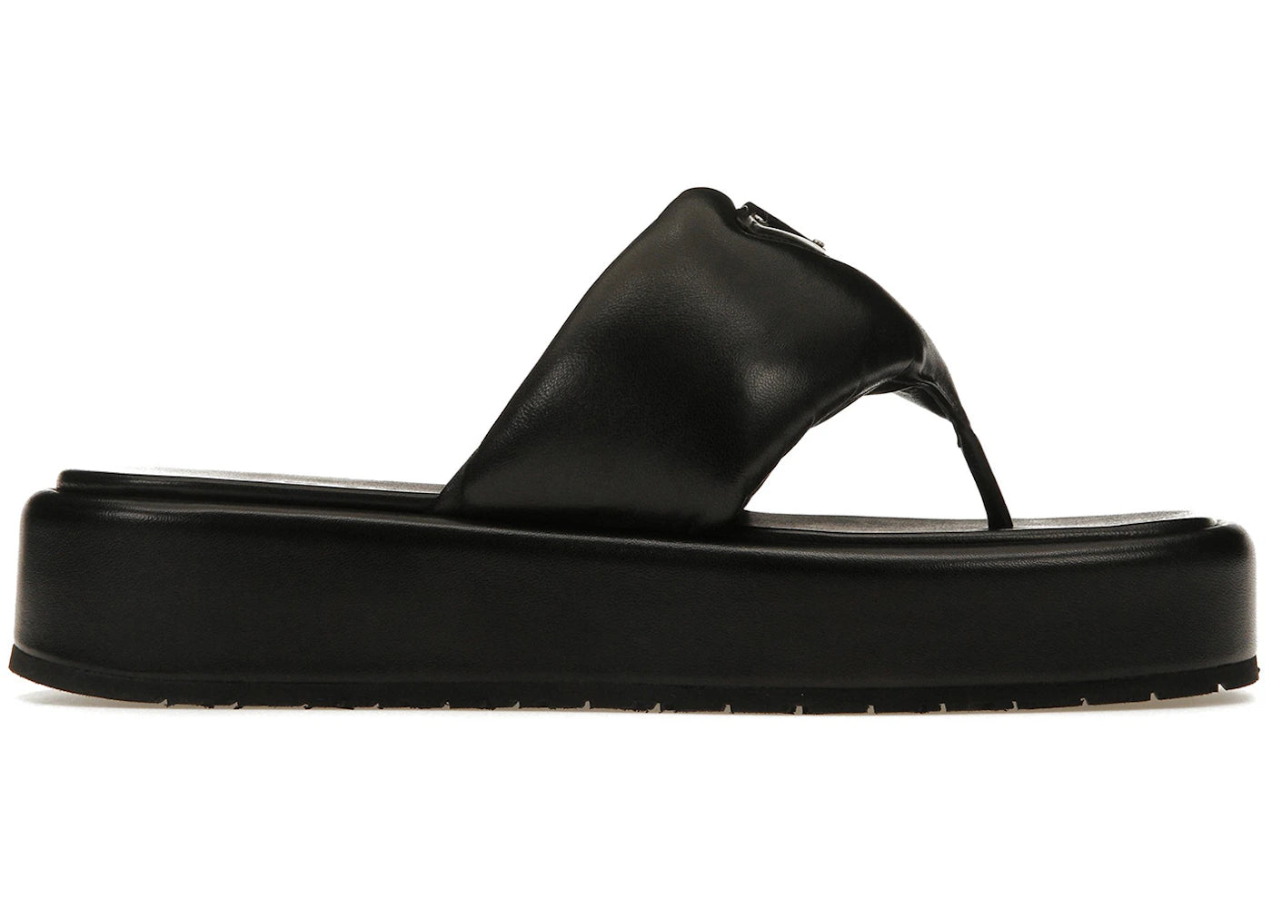 PRADA 25S SHUFFLE LEATHER THONG SANDALS IN BLACK CALFSKIN