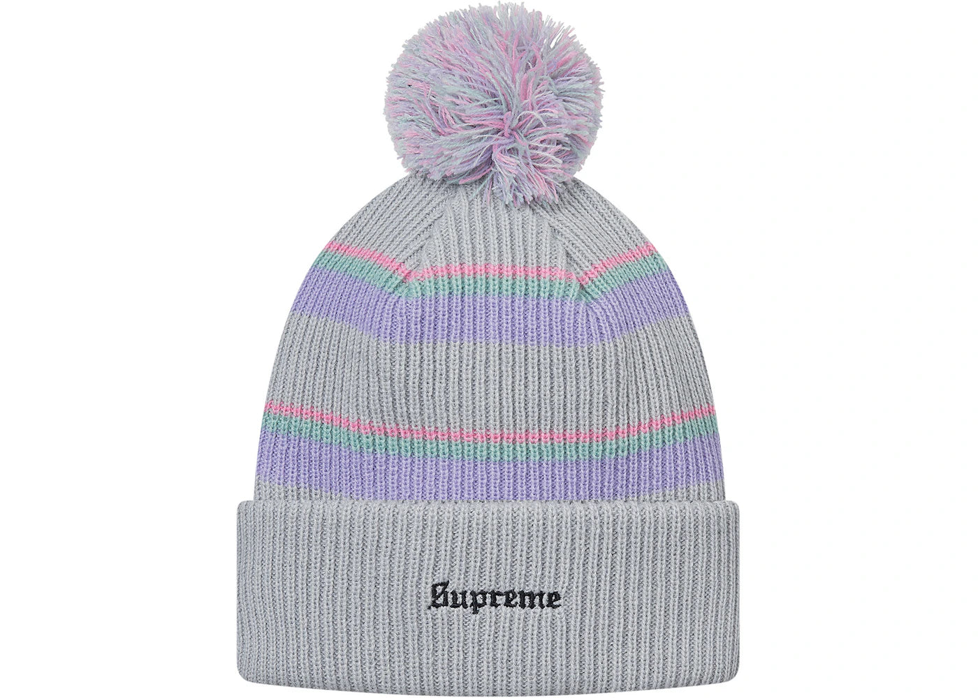 SUPREME Light Grey Big Stripe Beanie RARE Supreme Big Logo Beanie (FW19) - $40 main image 2