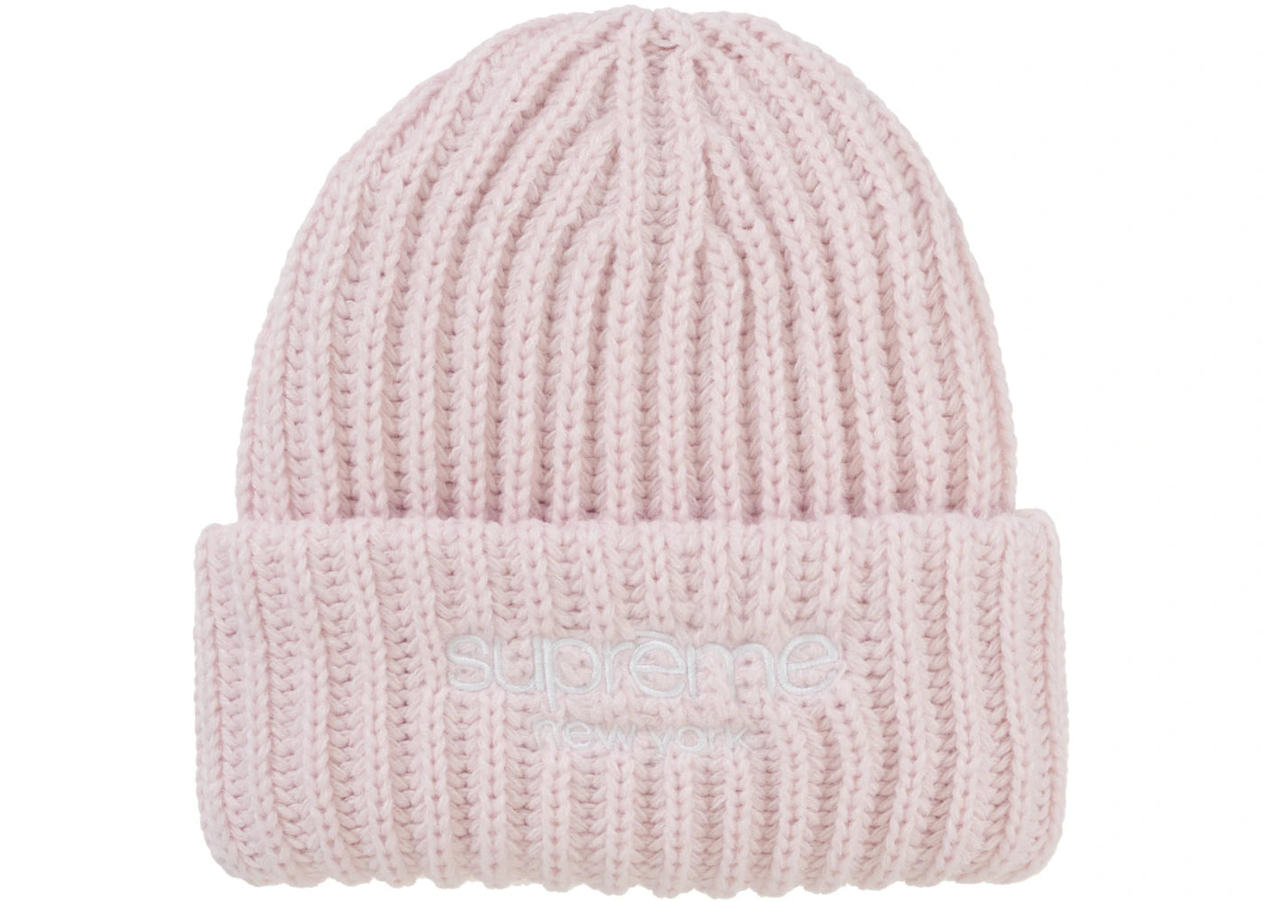 Supreme Classic Logo Chunky Ribbed Beanie (FW24) Light Pink – Side Supreme Classic Logo Chunky Ribbed Beanie (FW24) Light Pink – Side