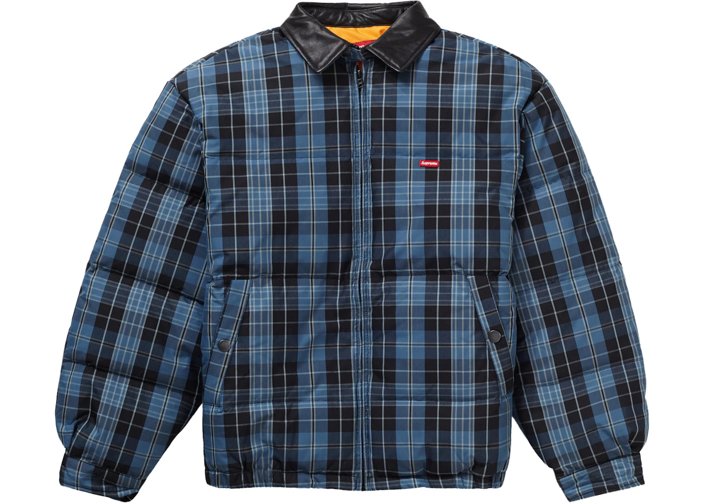 Supreme Leather Collar Puffy Jacket Blue Plaid – Side Kicks