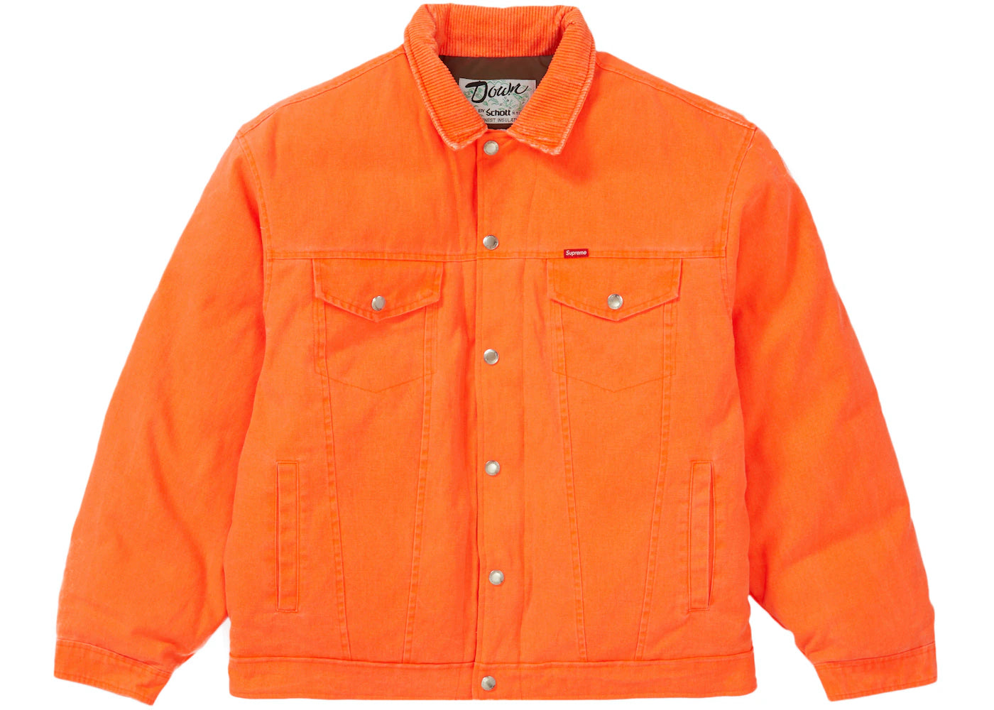 Supreme Schott Canvas Down TruckerJacket Supreme Schott Canvas Down Trucker Jacket Neon Orange