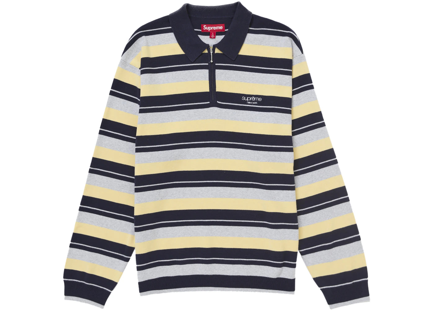 トップス Supreme stripe zip l/s polo navy Supreme Stripe Zip L/S Polo Navy – Side Kicks