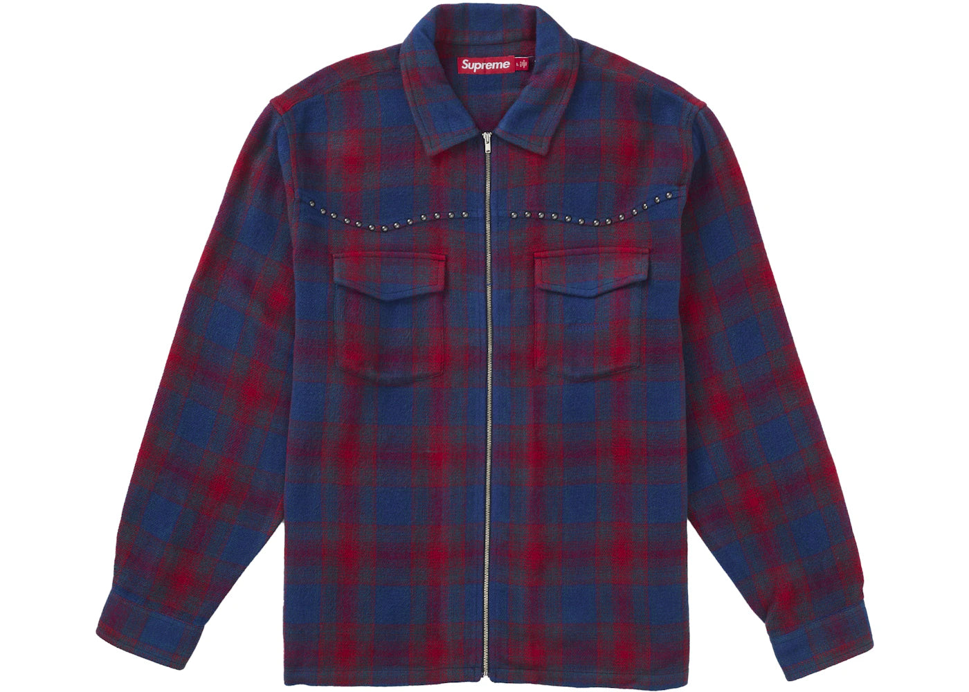 Supreme Studded Shadow Plaid Zip Up Shirt Red – Side Kicks