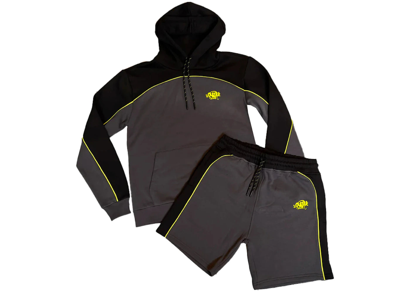 Syna World Pipe Hoodie & Short Set Grey/Black/Yellow – Side Kicks Syna World Pipe Hoodie & Short Set Grey/Black/Yellow – Side Kicks