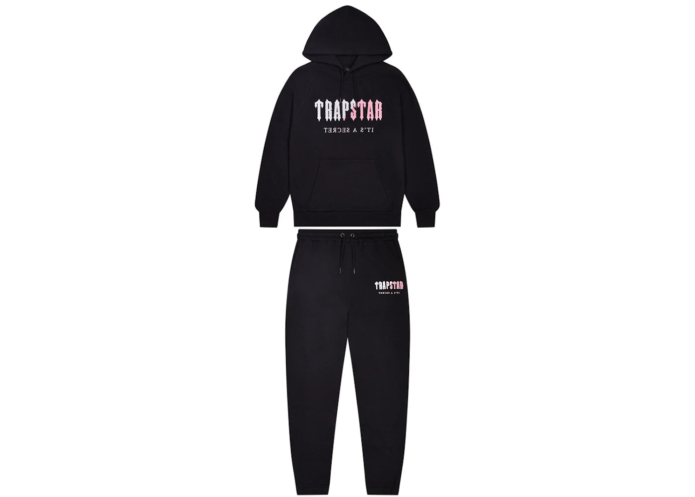 Trapstar Decoded Chenille Hooded Tracksuit Black/Pink – Side Kicks Trapstar Decoded Chenille Hooded Tracksuit Black/Pink – Side Kicks