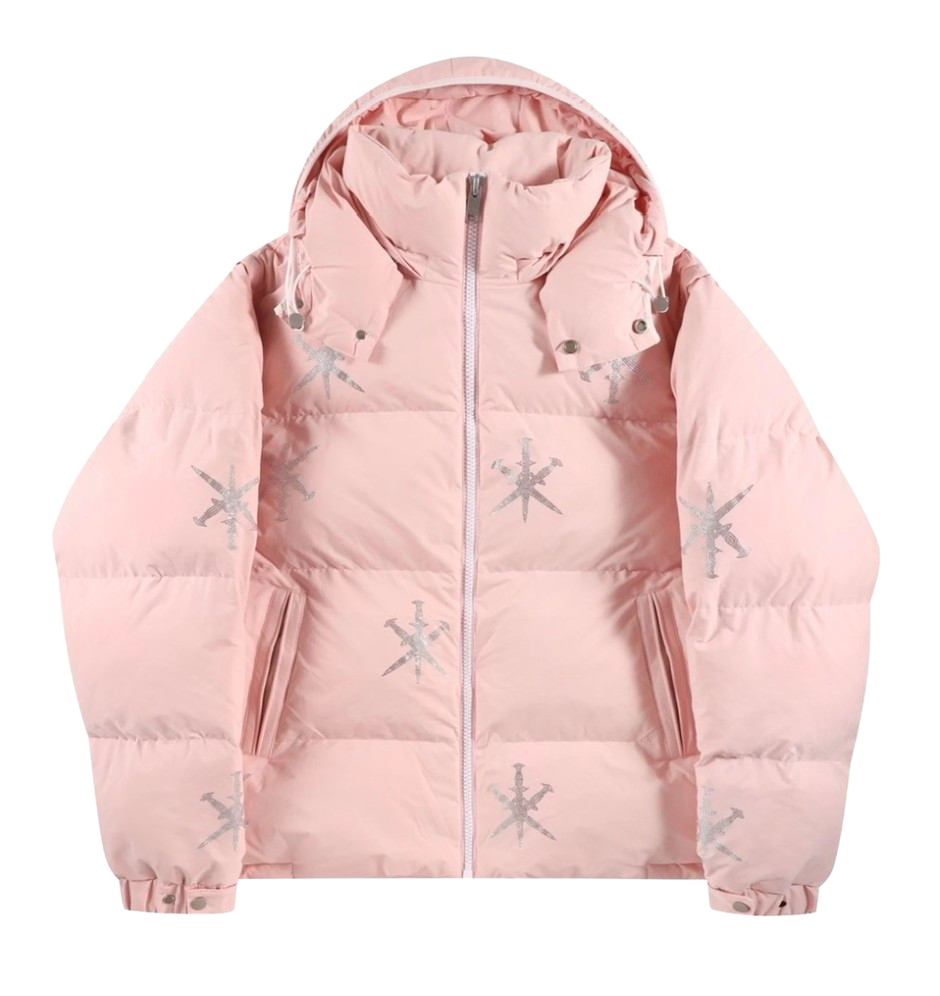 Unknown London Pink White Rhinestone puffer – Side Kicks Unknown London Pink White Rhinestone puffer – Side Kicks
