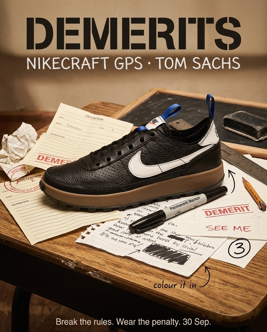Colour Between The Lines: Tom Sachs' NikeCraft GPS 'Demerits' Turns A High School Rebellion Into A Leather Retail Piece