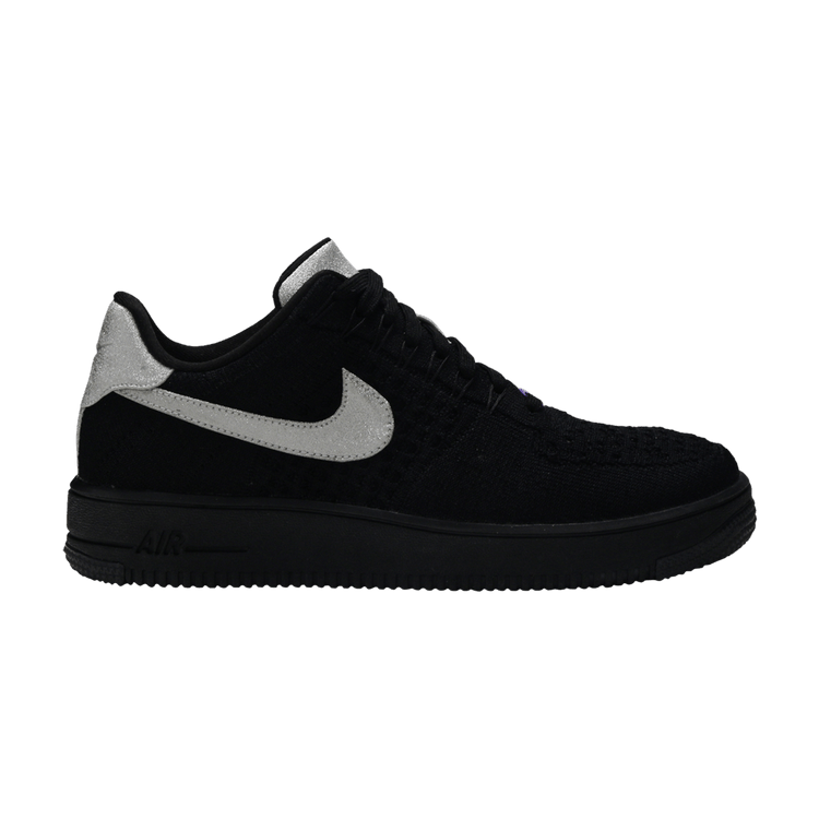 Nike Air Force 1 Flyknit Low Black Metallic Silver