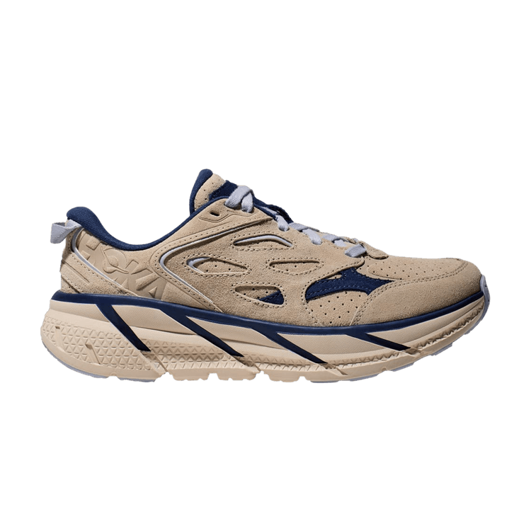 Hoka One One Clifton L Suede Oat Milk Bellwether Blue