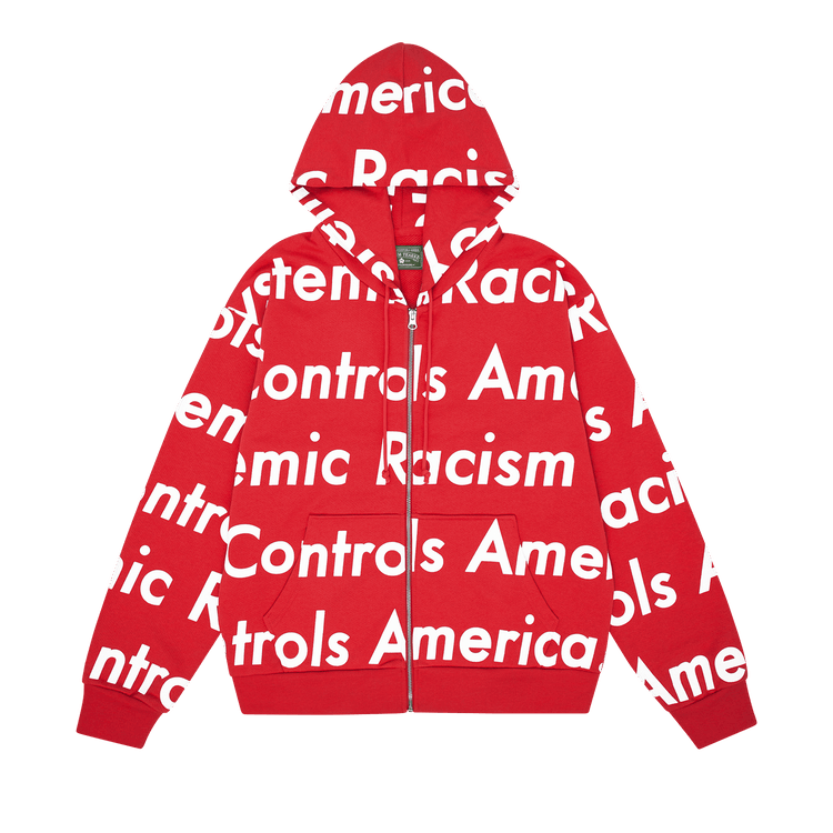 Denim Tears x Arthur Jafa Systemic Racism Controls America Zip Up Hoodie 'Red'