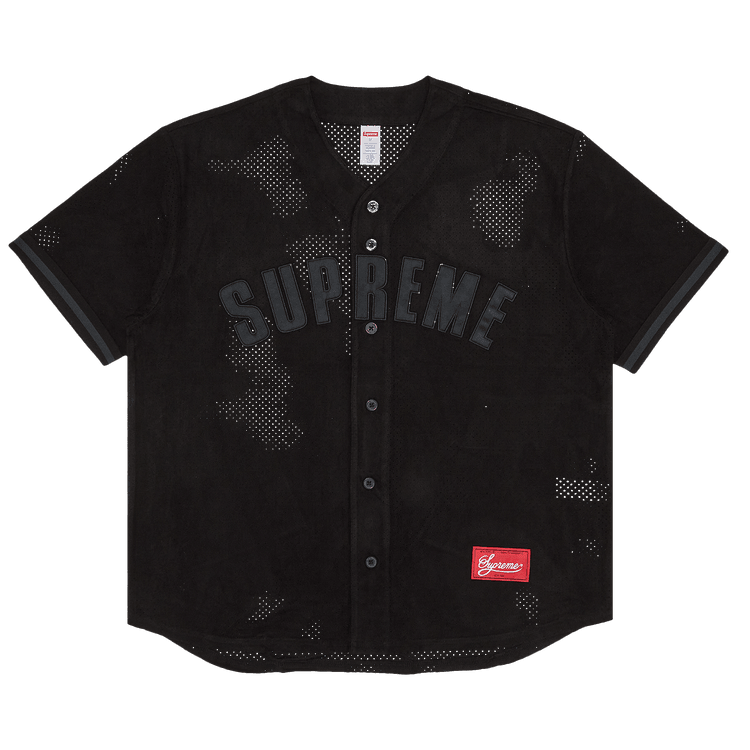 Supreme Ultrasuede Mesh Baseball Jersey 'Black' - Side Kicks