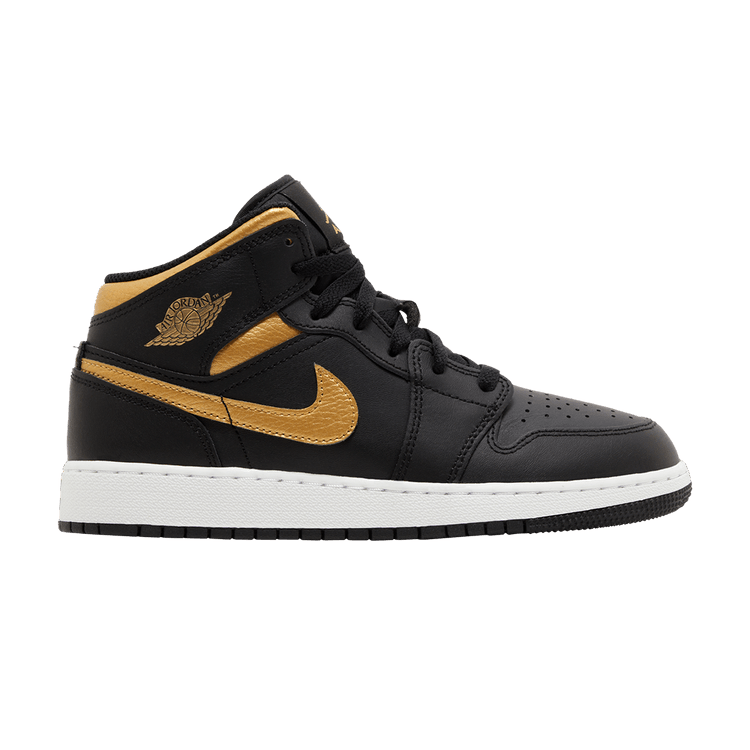 Jordan Side Jordan 1 Mid Black Metallic Gold Swoosh (GS) – Side Kicks