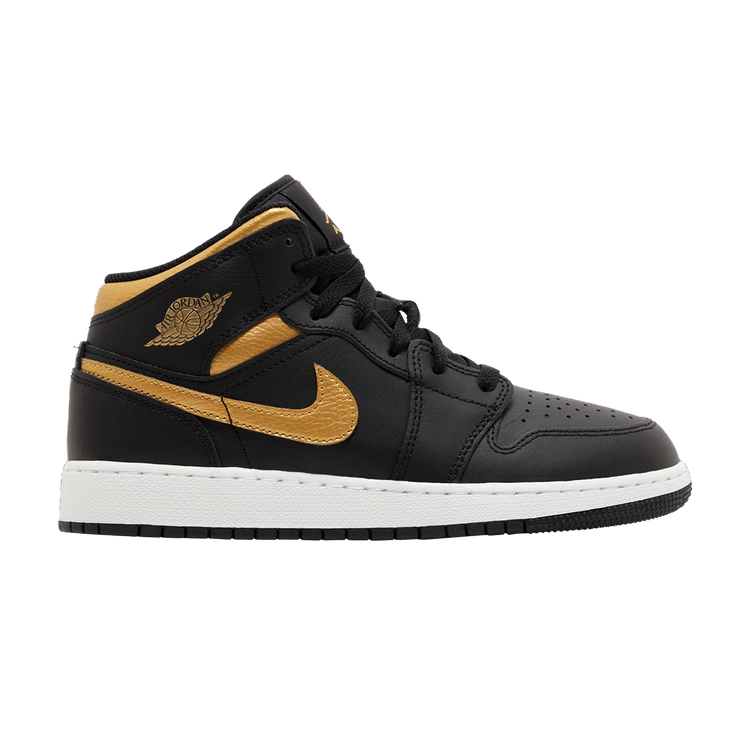 Jordan 1 Mid Black Metallic Gold Swoosh (GS)