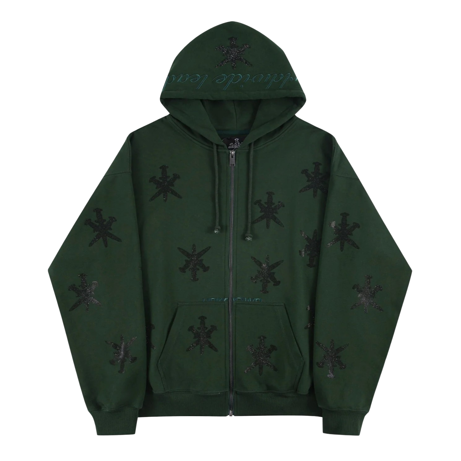 Unknown London Green Rhinestone Hoodie