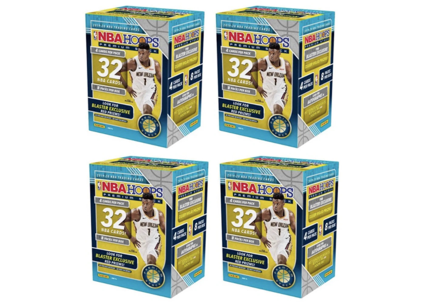 2019-20 Panini NBA Hoops Premium Stock Basketball Blaster Box 32 ct. Red Prizms 4x Lot  (red or blue box)