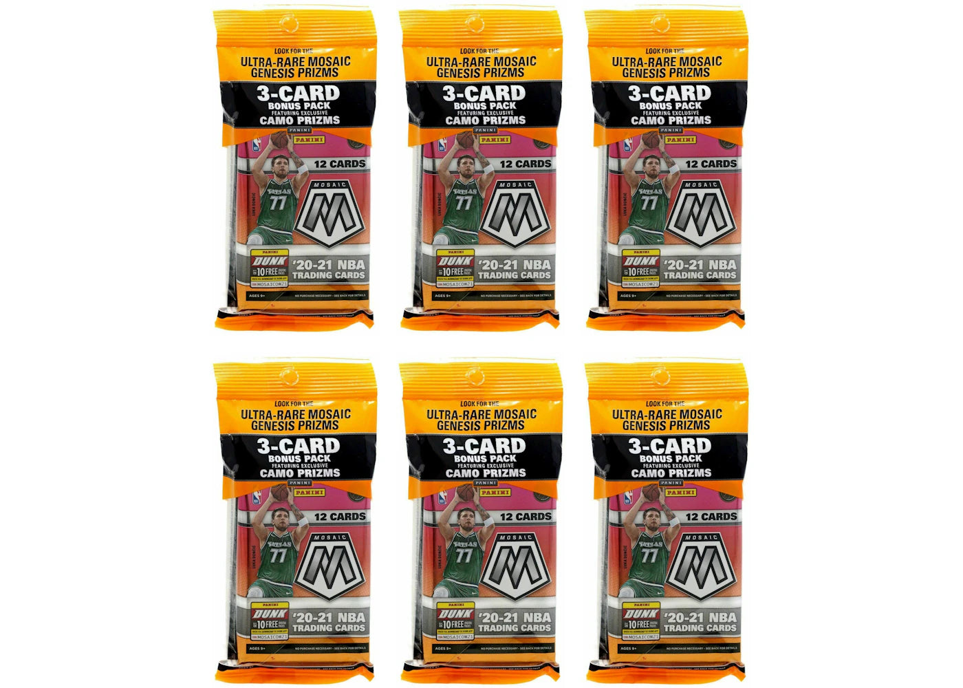 2020-21 Panini Mosaic Basketball Cello Pack 6x Lot