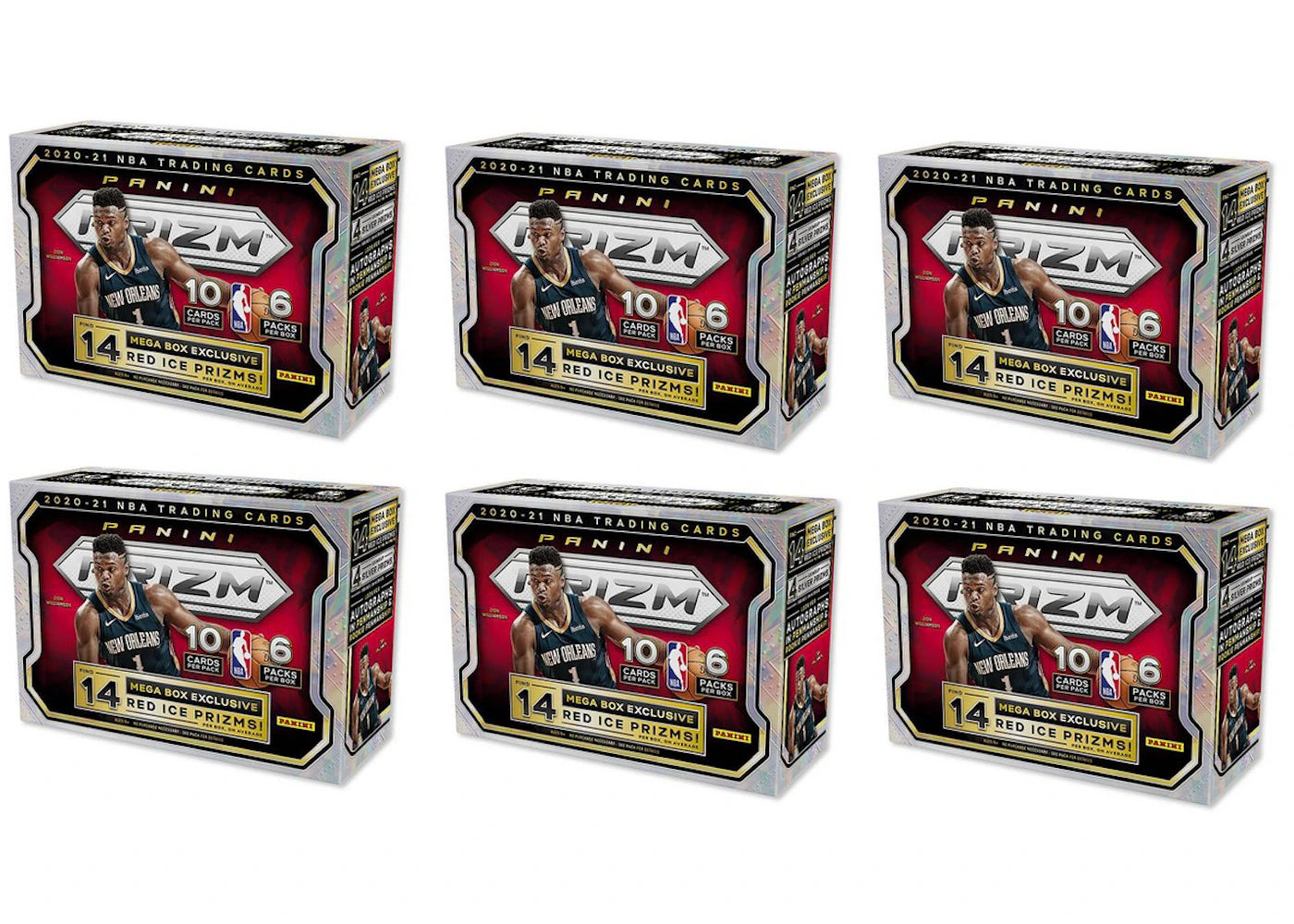 2020-21 Panini Prizm Basketball Mega Box (Red Ice Prizms) 6x Lot (Red or Blue Box)
