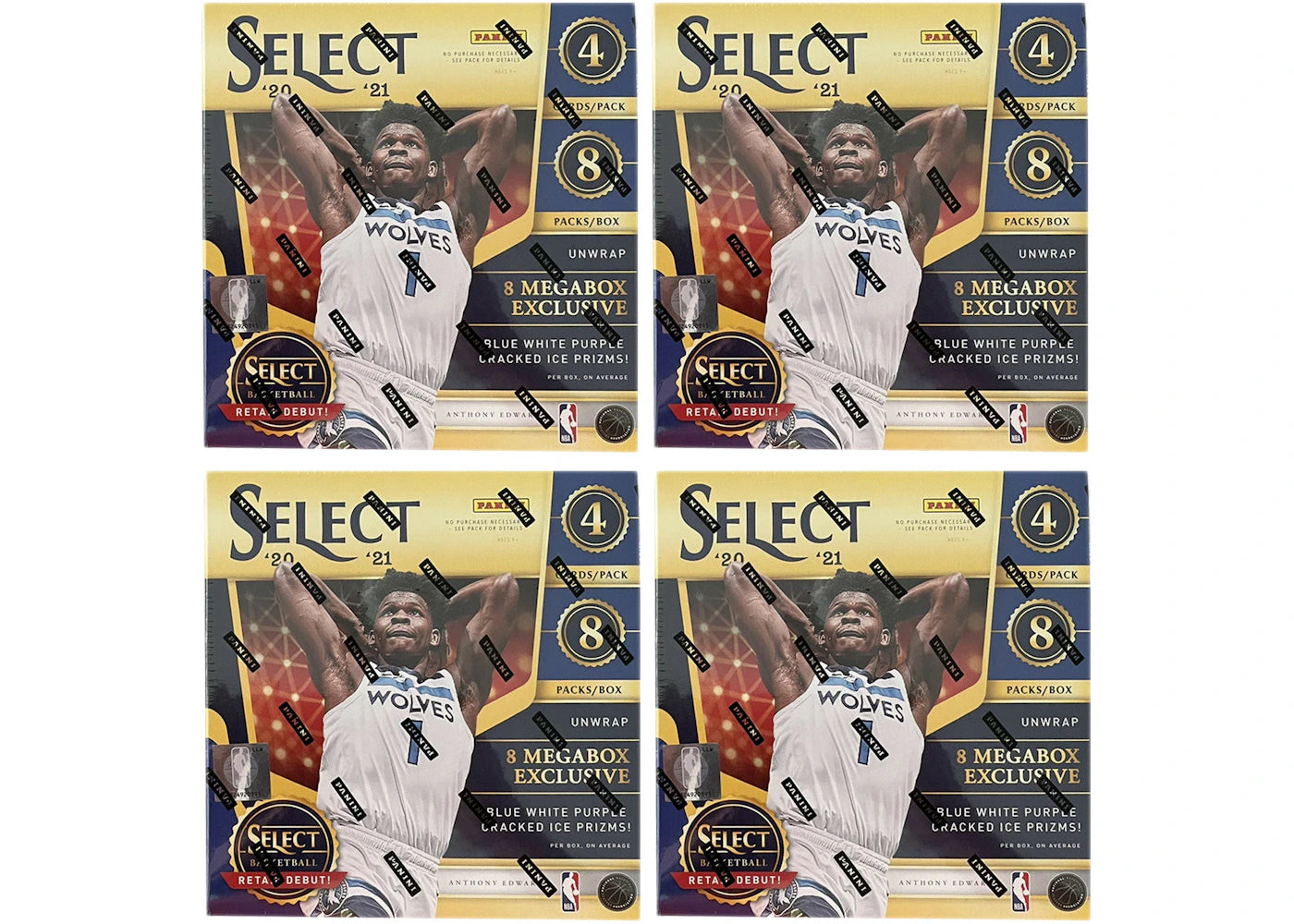 2020-21 Panini Select Basketball Mega Box (Blue/White/Purple Cracked Ice Prizms) 4x Lot