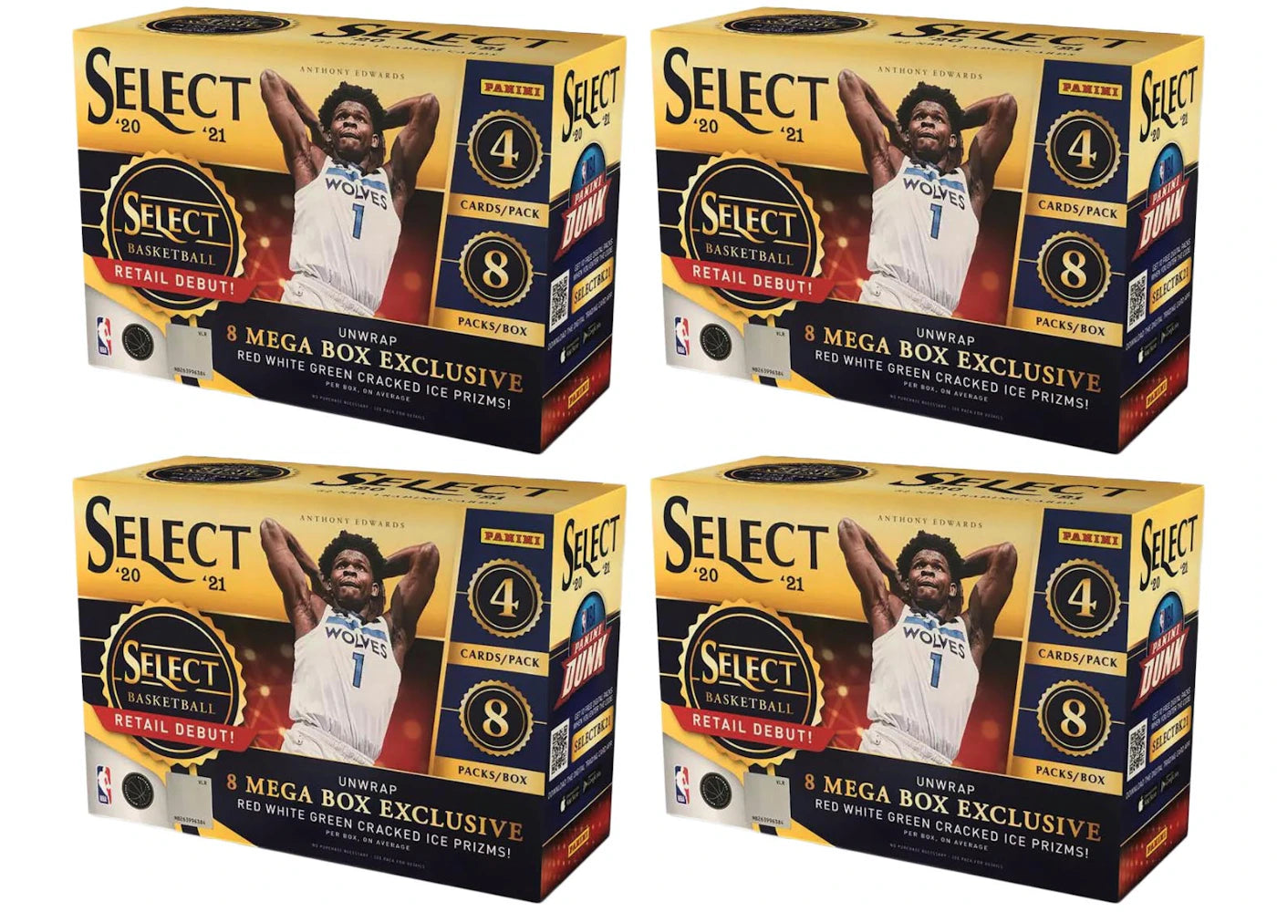 2020-21 Panini Select Basketball Mega Box (Red/White/Green Cracked Ice Prizms) 4x Lot