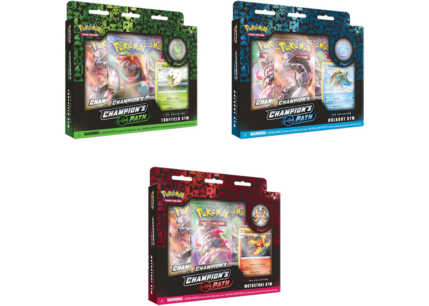 2020 Pokemon TCG Sword and Shield Champion's Path Pin Collection Turrfield/Hulbury/Motosoke Gym Bundle
