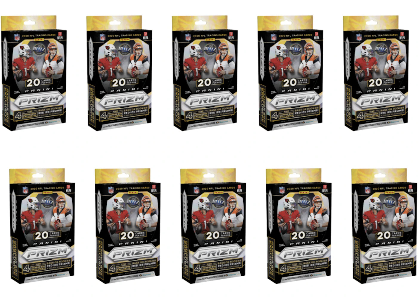 2020 Panini Prizm Football Hanger Box 20 ct Red Ice 10x Lot