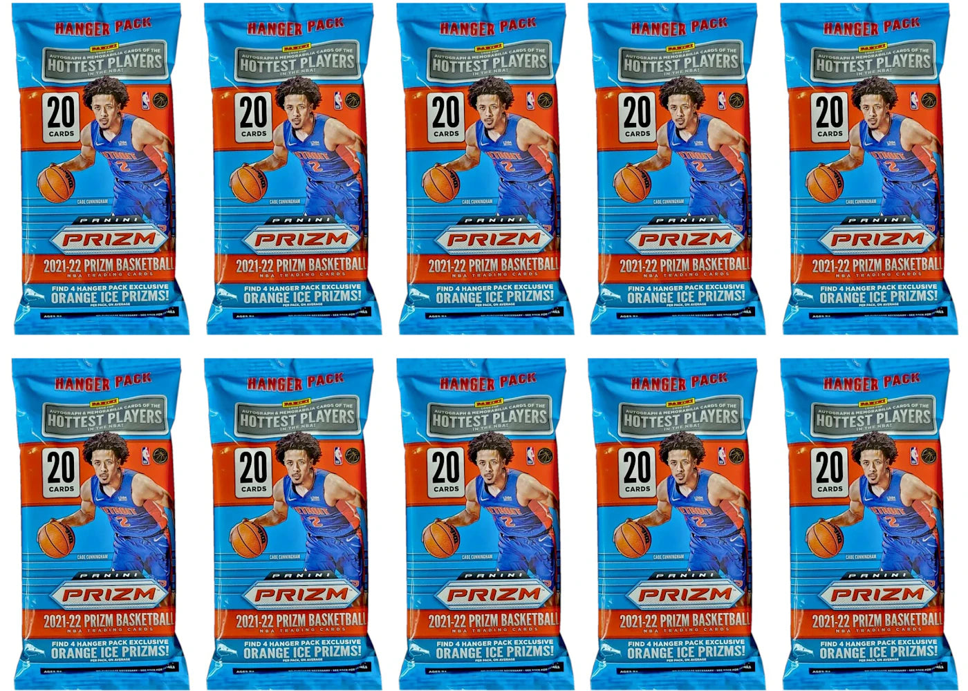 2021-22 Panini Prizm Basketball Hanger Pack (Orange Ice Prizms) 10x Lot