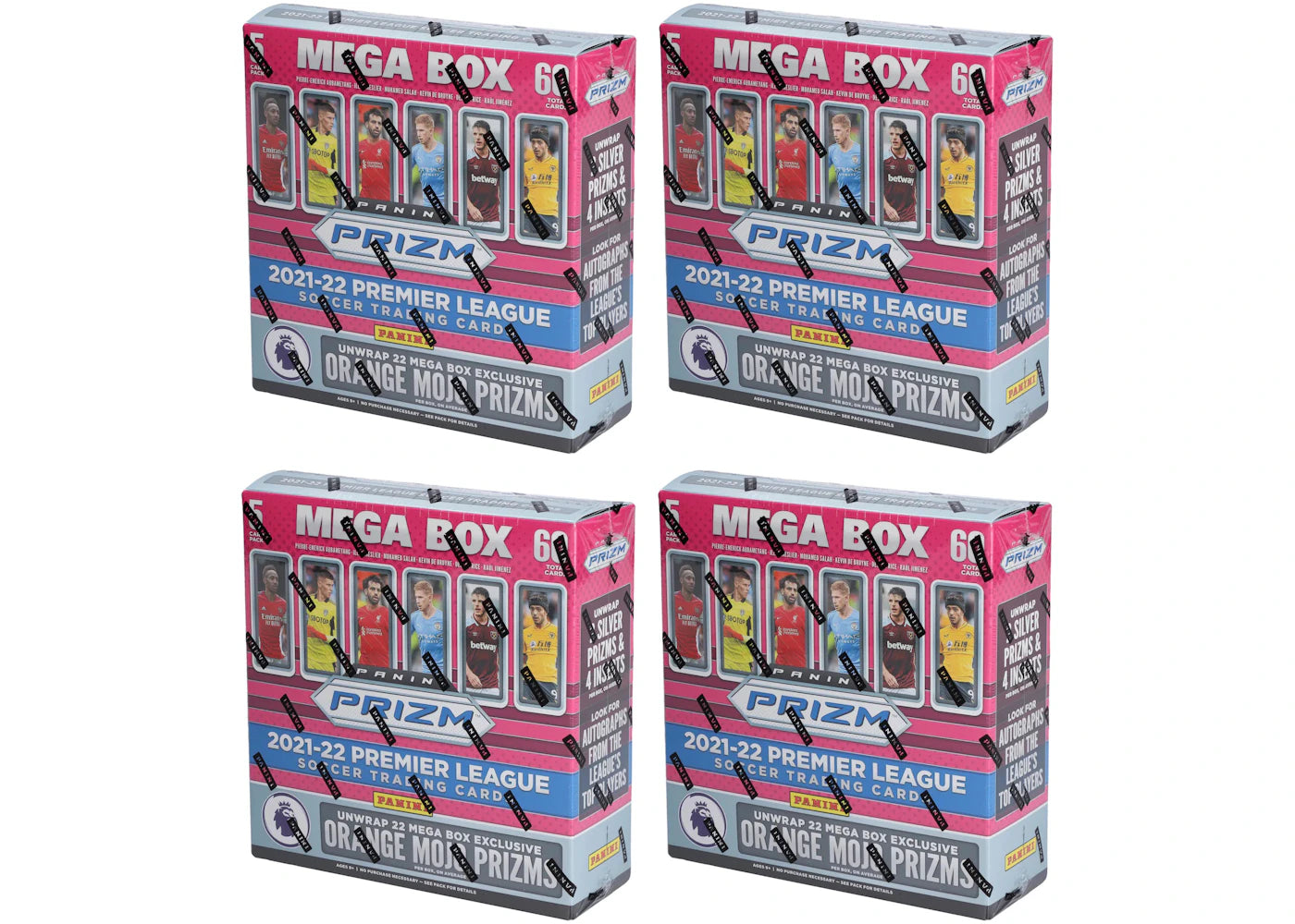 2021-22 Panini Prizm Premier League Soccer Fanatics Exclusive Mega Box (Orange Mojo Prizms) 4x Lot