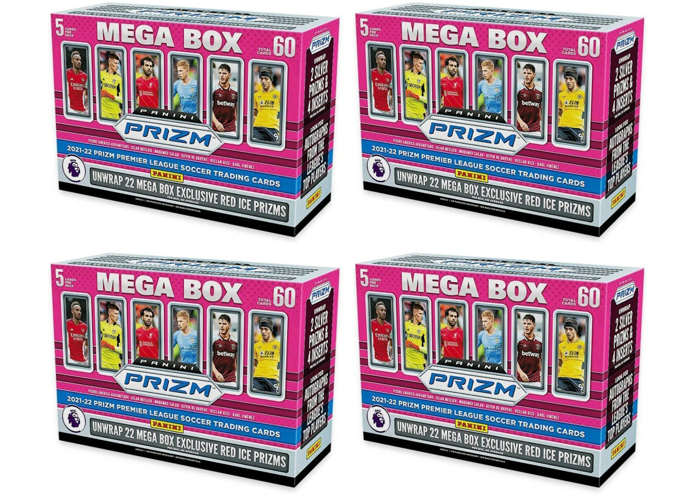 2021-22 Panini Prizm Premier League Soccer Mega Box (Red Ice Prizms) 4x Lot
