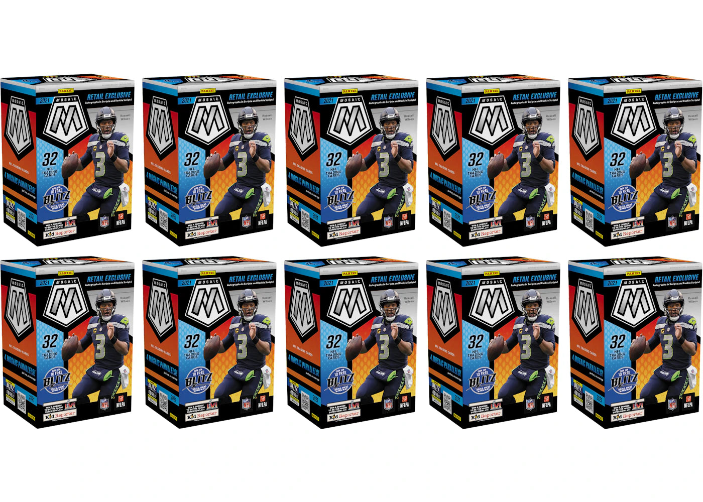 2021 Panini Mosaic Football Blaster Box (Orange Fluorescent Parallels) 10x Lot