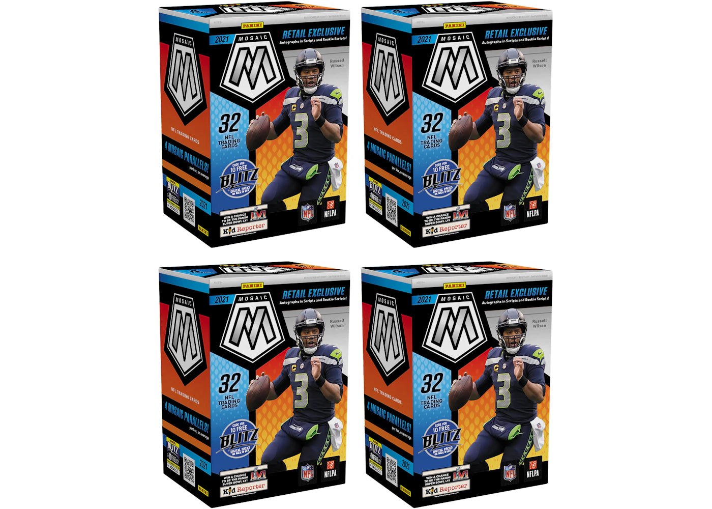 2021 Panini Mosaic Football Blaster Box (Orange Fluorescent Parallels) 4x Lot