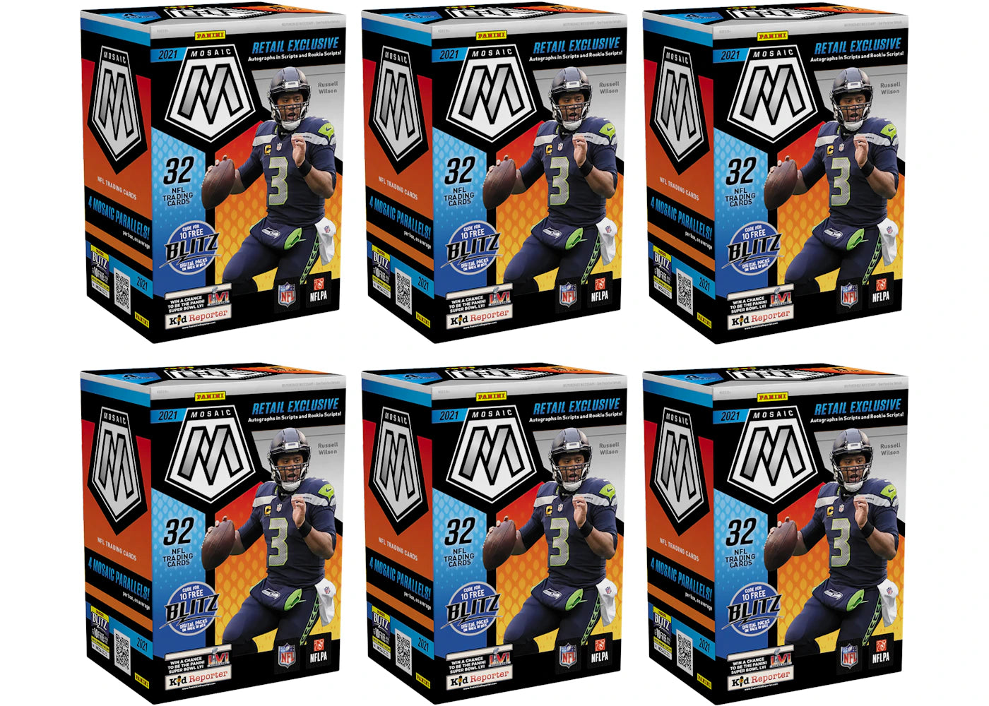 2021 Panini Mosaic Football Blaster Box (Orange Fluorescent Parallels) 6x Lot