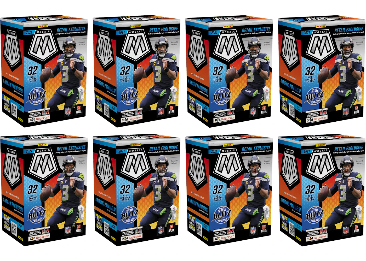 2021 Panini Mosaic Football Blaster Box (Orange Fluorescent Parallels) 8x Lot