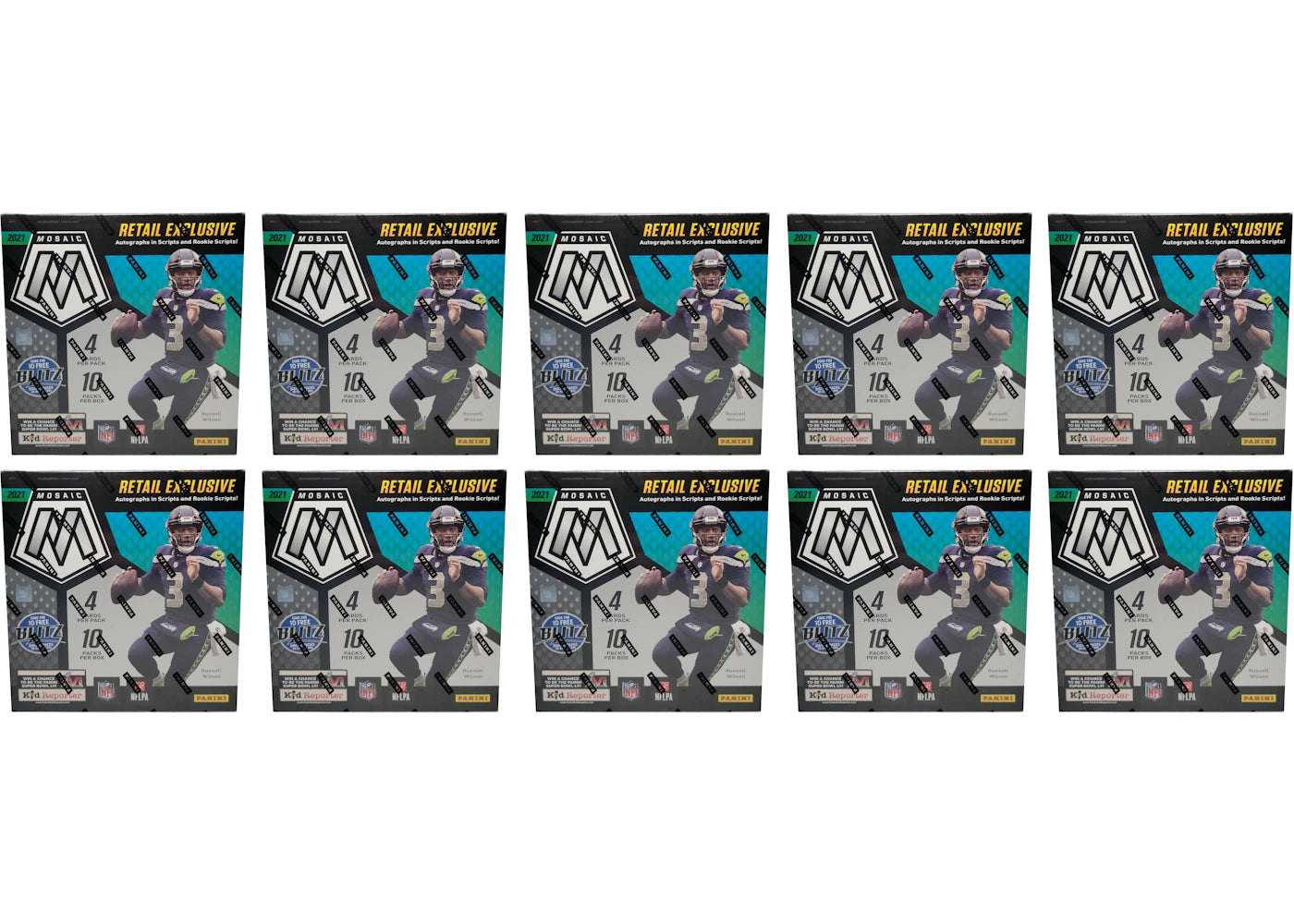 2021 Panini Mosaic Football Mega Box (Walmart) (Reactive Blue Parallels) 10x Lot