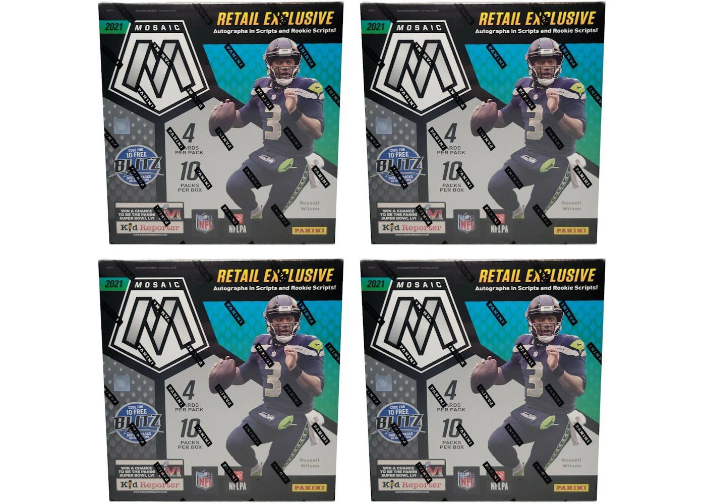2021 Panini Mosaic Football Mega Box (Walmart) (Reactive Blue Parallels) 4x Lot