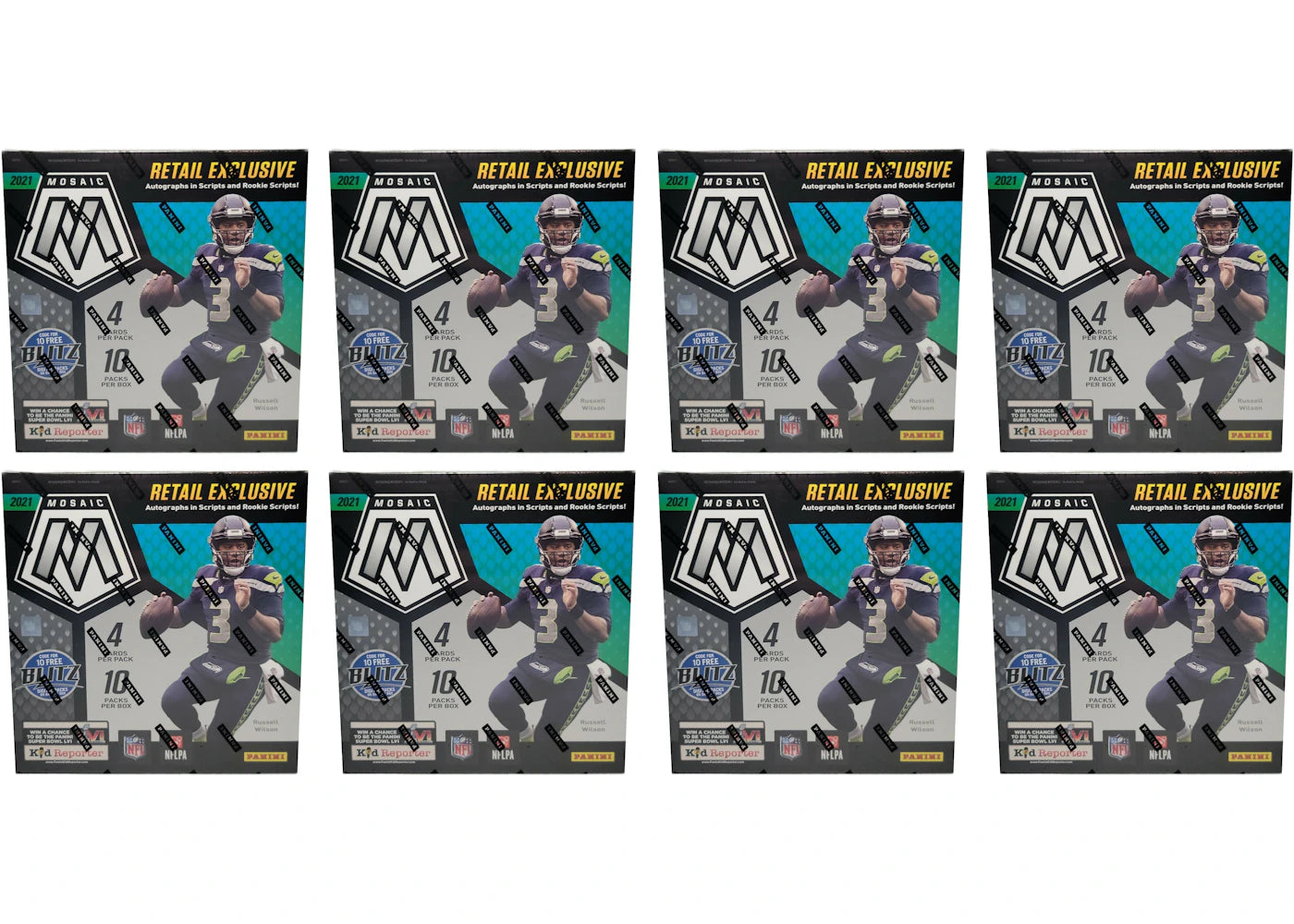 2021 Panini Mosaic Football Mega Box (Walmart) (Reactive Blue Parallels) 8x Lot