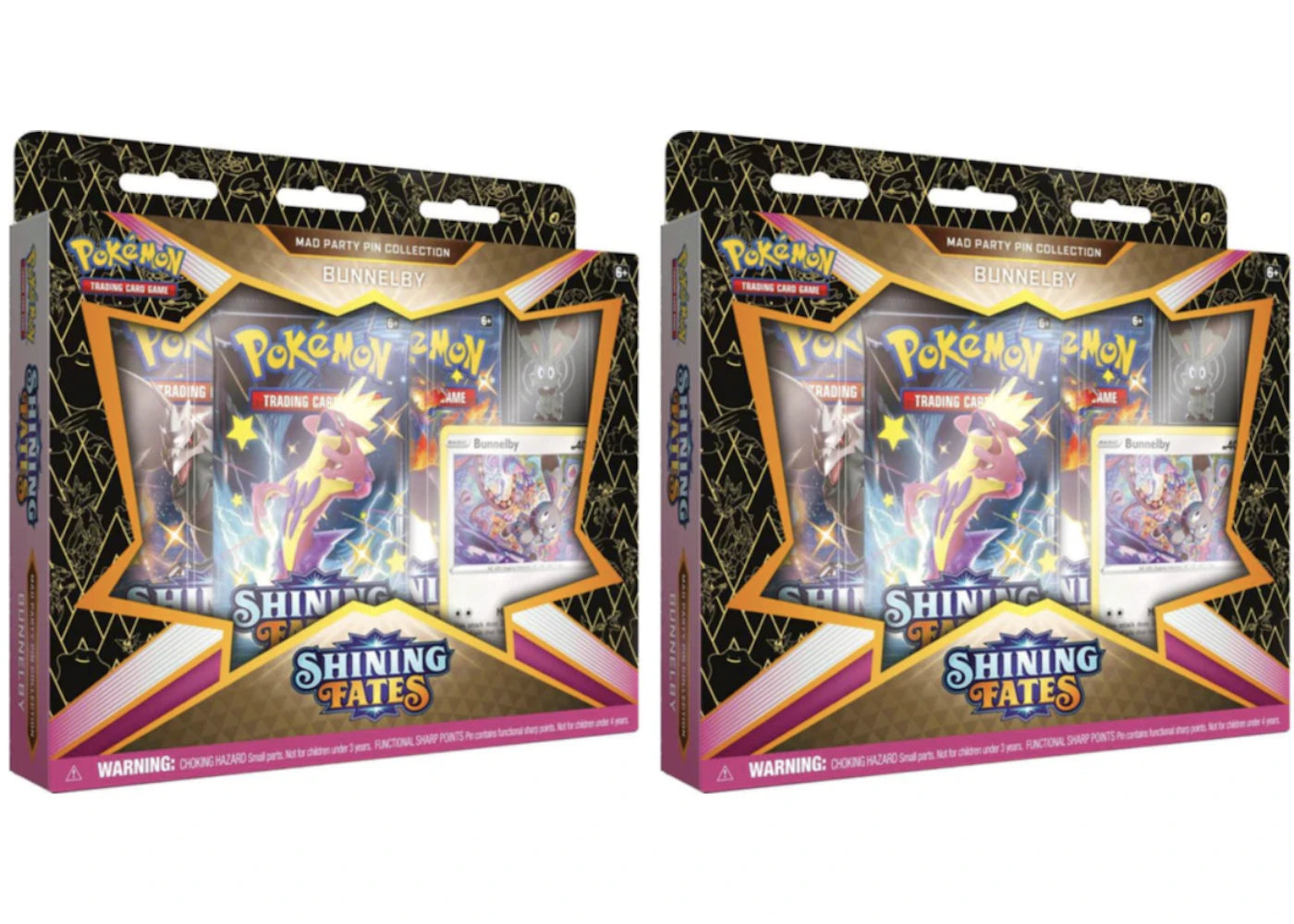 Pokémon TCG Sword & Shield Shining Fates Mad Party Pin Collection Bunnelby 2x Lot