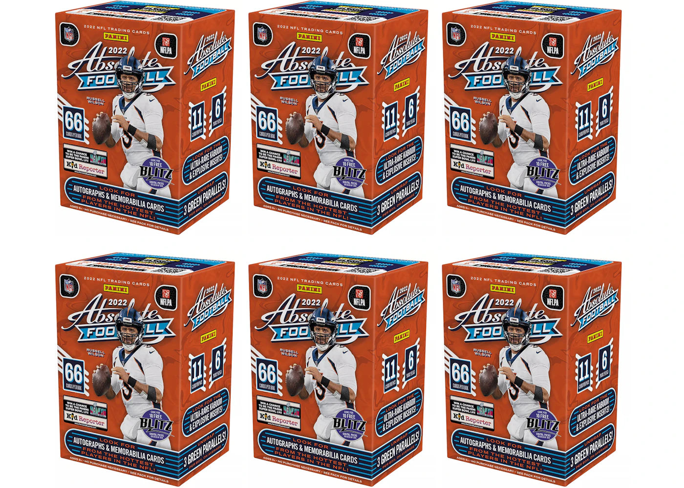 2022 Panini Absolute Football Blaster Box (Green Parallels) 6x Lot