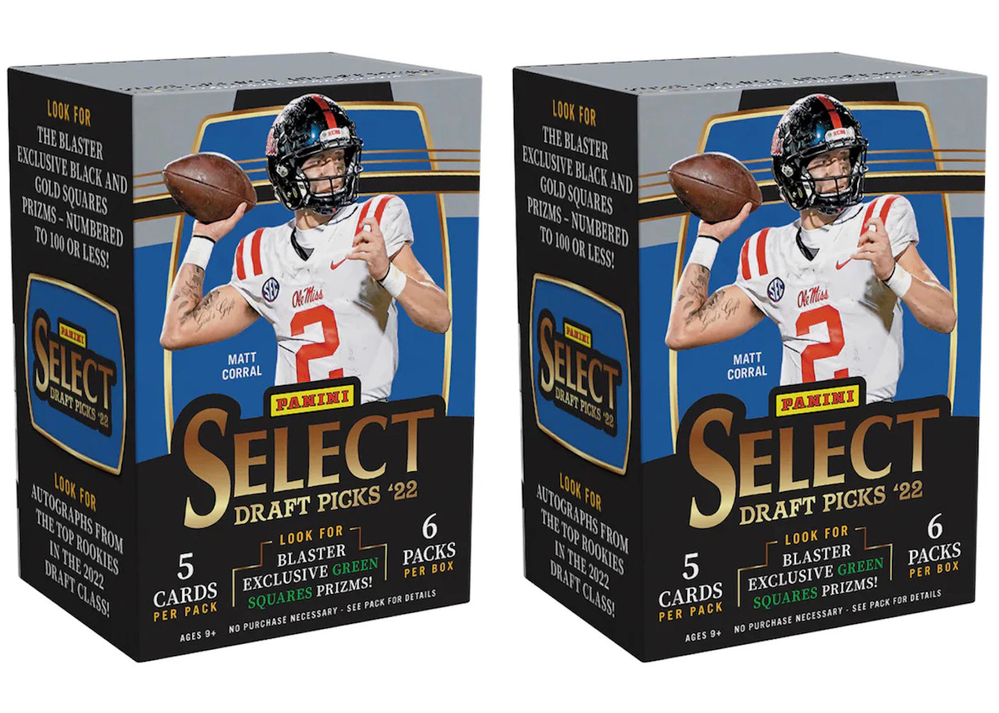 2022 Panini Select Draft Picks Collegiate Football Fanatics Exclusive Blaster Box (Green Squares Prizms) 2x Lot