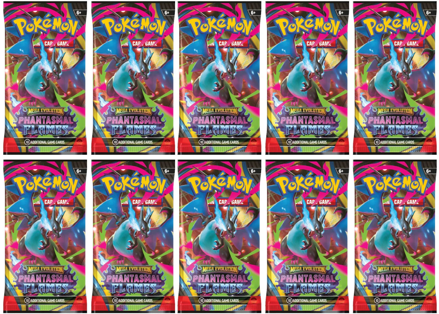 2025 Pokémon Mega Evolution Phantasmal Flames Mega Charizard X Booster Pack 10x Lot