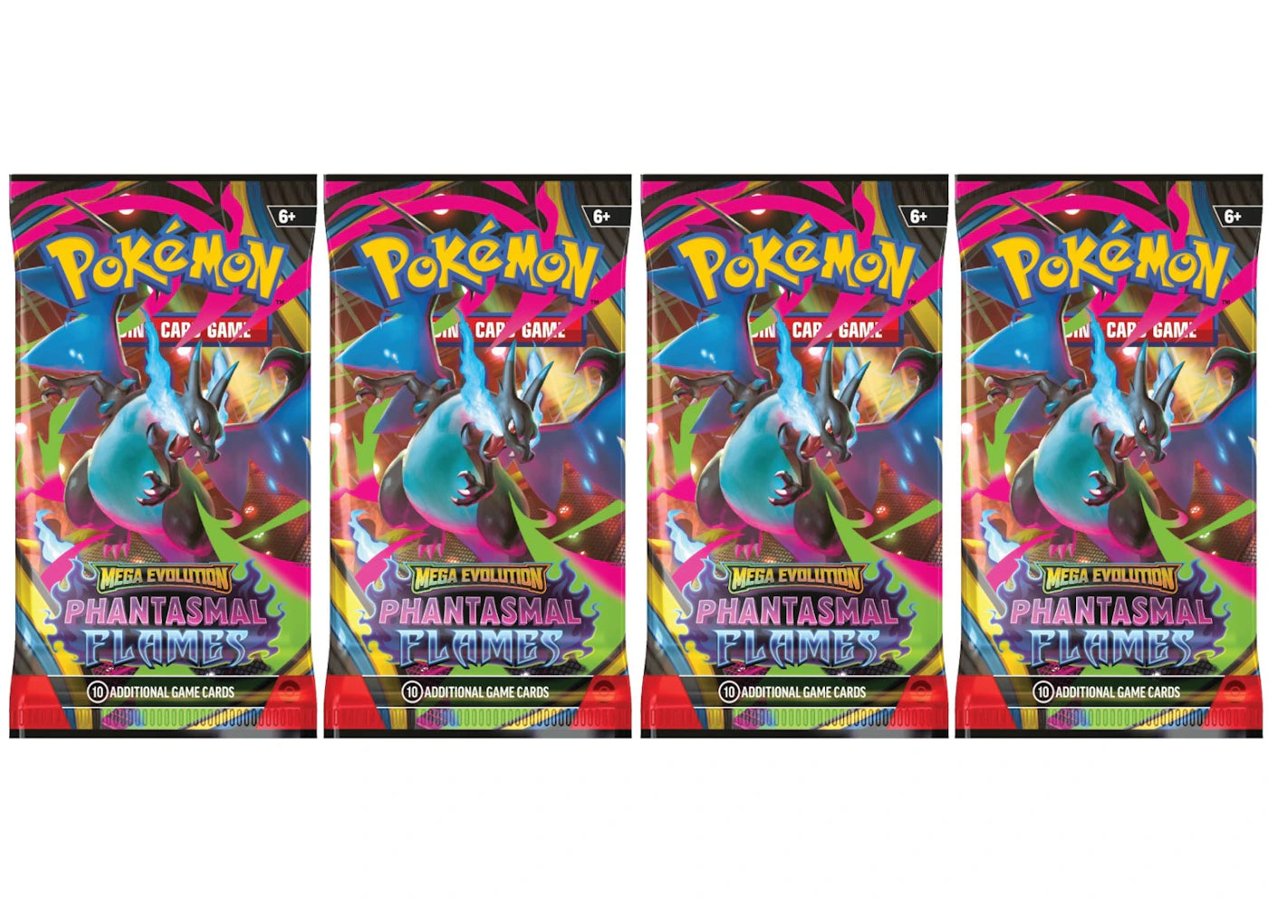 2025 Pokémon Mega Evolution Phantasmal Flames Mega Charizard X Booster Pack 4x Lot