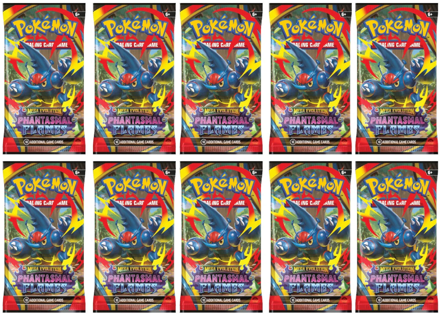 2025 Pokémon Mega Evolution Phantasmal Flames Mega Heracross Booster Pack 10x Lot
