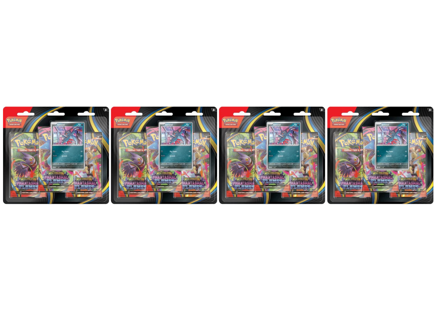 2025 Pokémon Mega Evolution Phantasmal Flames Sneasel 3Pk Booster Blister 4x Lot