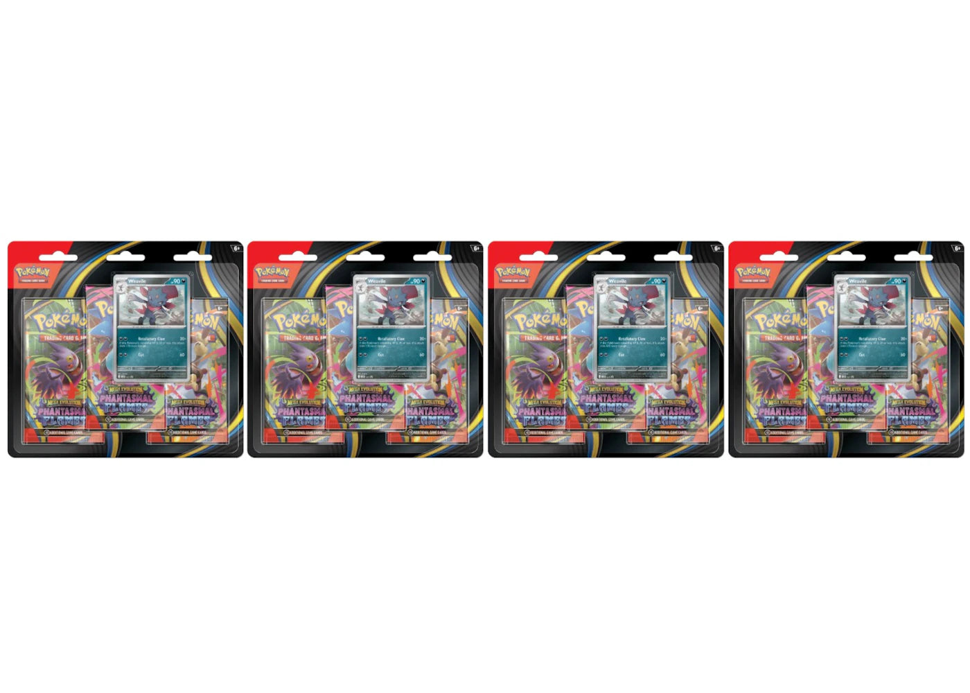 2025 Pokémon Mega Evolution Phantasmal Flames Weavile 3Pk Booster Blister 4x Lot