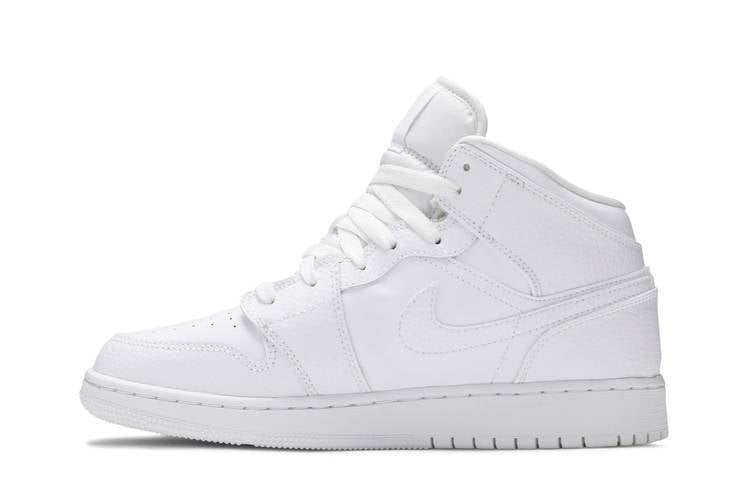 Jordan 1 Mid Triple White Tumbled Leather (GS)