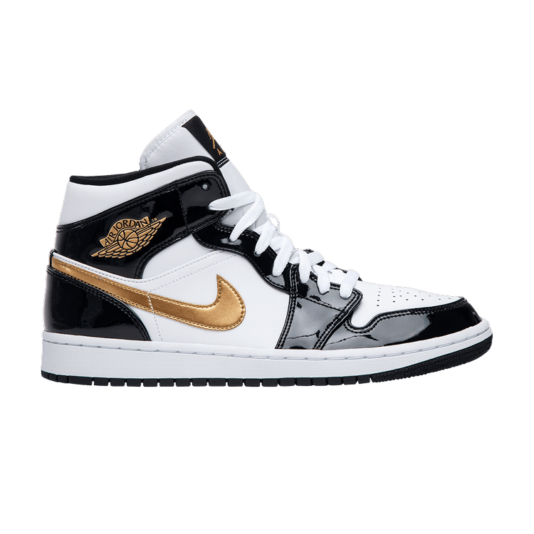 Jordan Side Jordan 1 Mid Patent Black White Gold – Side Kicks